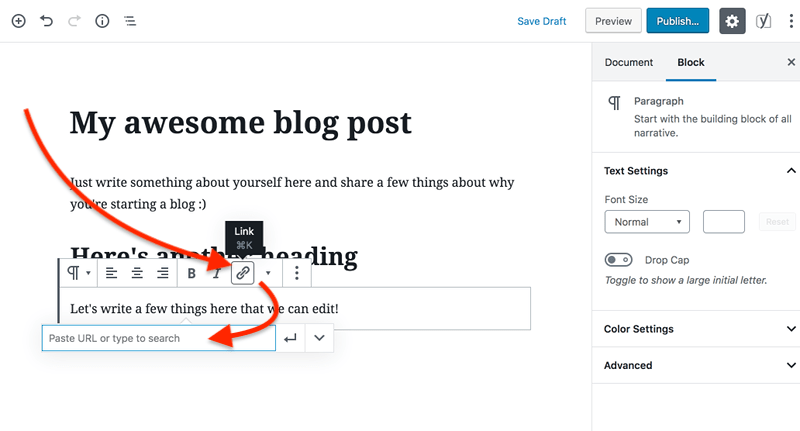 How-to-write-your-first-blog-post-in-Wordpress-How-to-add-a-link